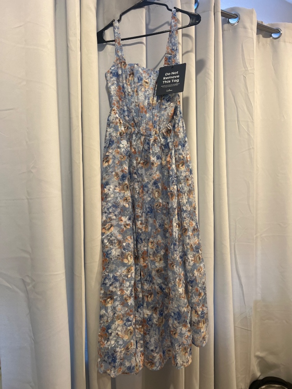 Lulus Colwyn Light Blue Floral Jacquard Bustier Midi Dress - Size S - Picture 2 of 3